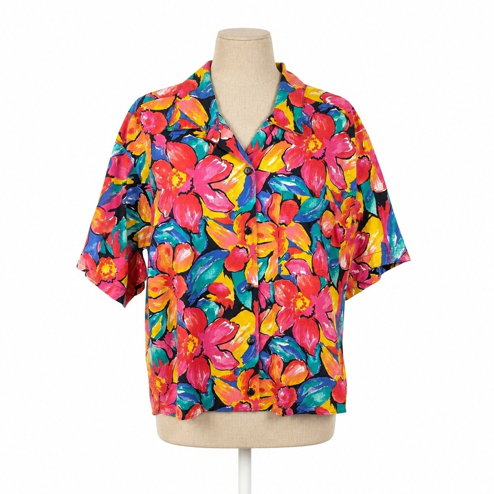 Vintage Womens Tropical Floral Button Shirt Size 22W Multicolor Resort Vacation